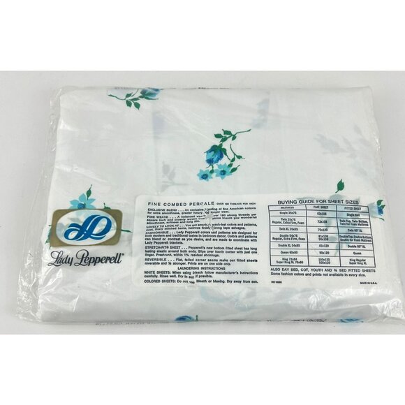 Vintage Lady Pepperell Blue Rose Double Fitted Sheet Percale 100% cotton - Picture 2 of 6